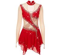 Nnnydjy Abito da Competizione di Pattinaggio Artistico Gonna da Pattinaggio su Ghiaccio per Bambine Abbigliamento da Body da Ginnastica Abbigliamento Sportivo da Balletto per Bambini,Rosso,XXL