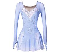 Nnnydjy Abito da Competizione di Pattinaggio Artistico Professionale Costume da Prestazione di Pattinaggio sul Ghiaccio A Maniche Lunghe delle Dita Manica Body da Ginnastica,Blu,XXL