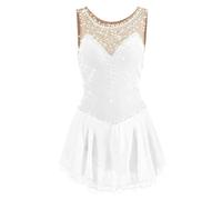 Nnnydjy Abito da Competizione di Pattinaggio Artistico Senza Maniche Costume da Pratica Pattinaggio su Ghiaccio da Donna Body da Ginnastica tutù Strass Gioiello Fatto A Mano,H,15_16Years