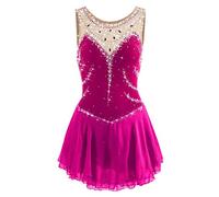 Nnnydjy Abito da Competizione di Pattinaggio Artistico Senza Maniche Costume da Pratica Pattinaggio su Ghiaccio da Donna Body da Ginnastica tutù Strass Gioiello Fatto A Mano,J,7_10Years