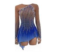 Nnnydjy Abito da Gara di Pattinaggio Artistico su Ghiaccio per Bambine Gonna da Pattinaggio Artistico Professionale da Donna Fatta A Mano Body da Ginnastica con Fiore Stereoscopico,Blu,4_6Years