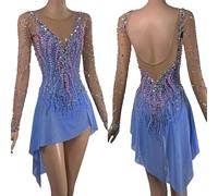 Nnnydjy Abito da Gara per Pattinaggio Artistico Abbigliamento da Ginnastica per Donne E Ragazze Costumi Professionali per Pattinaggio A Rotelle Gonna con Orlo Asimmetrico E Cristalli,Blu,15_16Years
