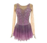 Nnnydjy Abito da Pattinaggio Artistico A Maniche Lunghe da Donna Costume da Gara di Pattinaggio su Ghiaccio da Bambina Body da Ginnastica Completo da Danza per Sport All'aperto,Viola,XL