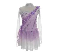 Nnnydjy Abito da Pattinaggio Artistico da Donna Abbigliamento da Pattinaggio Professionale su Ghiaccio da Bambina Costumi da Ginnastica Elasticizzati per Adulti con Fiori,Viola,XXL