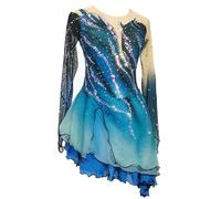 Nnnydjy Abito Professionale da Pattinaggio A Maniche Lunghe per Bambina Costume da Pattinaggio Artistico con Sfumatura di Colore Gonna da Pattinaggio Ghiaccio O A Rotelle da Donna,Blu,11_13Years