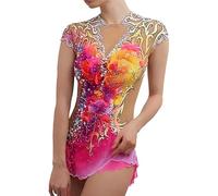 Nnnydjy Body da Ginnastica Ritmica per Bambine Abiti da Pattinaggio Artistico Abbigliamento da Gara per Pattinaggio su Ghiaccio Sfumato da Donna Gonna da Pattinaggio alla Moda,B,L