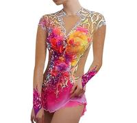 Nnnydjy Body da Ginnastica Ritmica per Bambine Abiti da Pattinaggio Artistico Abbigliamento da Gara per Pattinaggio su Ghiaccio Sfumato da Donna Gonna da Pattinaggio alla Moda,A,7_10Years