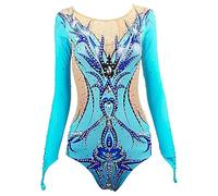 Nnnydjy Body Ginnastici Ritmici da Donna per Competizione Professionale Girls Abito da Pattinaggio su Ghiaccio Multicolore Gonna Sportiva All'aperto Invernale Cristallo Fatto A Mano,Blu,11_13Years