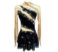 Nnnydjy Body per Ginnastica Ritmica Professionale A Maniche Lunghe per Ragazze Le Donne Indossano Una Gonna da Pattinaggio Abito da Competizione di Pattinaggio Artistico Traspirante,Nero,7_10Years