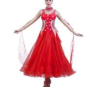 Nnnydjy Costume da Spettacolo di Valzer per Donna Abiti da Competizione di Ballo da Sala Abito da Ballo Flamenco Abbigliamento da Ballo Brillante Abbigliamento di Lode Grande Altalena,Rosso,M