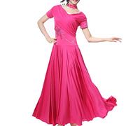 Nnnydjy Costume da Valzer con Scollo A V per Donna Abito da Ballo per Allenamento di Tango Abiti da Ballo da Sala Morbidi E Lisci Elegante Abbigliamento da Elogio del Flamenco Linea A,Rose,L