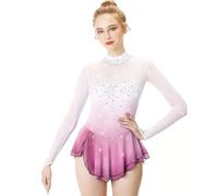 Nnnydjy Gonna da Ballo per Gare di Pattinaggio Costume da Pattinaggio A Rotelle su Ghiaccio A Maniche Lunghe Vestito da Pattinaggio Artistico per Ragazze Body da Ginnastica Ritmica,F,4_6Years