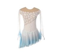 Nnnydjy Tuta da Pattinaggio su Ghiaccio A Maniche Lunghe Abito da Pattinaggio Artistico Completo da Bambina con Orlo Asimmetrico E Pattina in Cristallo Body da Ginnastica da Donna,Bianca,XXL