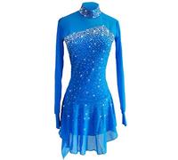 Nnnydjy Vestiti da Competizione per Pattinaggio Artistico Professionale da Donna Costume da Ballo Elastico da Ragazza Body da Ginnastica Scintillante con Strass,Blu,15_16Years