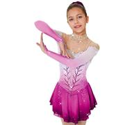 Nnnydjy Vestito da Performance di Pattinaggio Artistico per Ragazze alla Moda Gonna da Pattinaggio su Ghiaccio A Maniche Lunghe Costume da Competizione Pattinaggio di Colore Sfumato,F,XXL