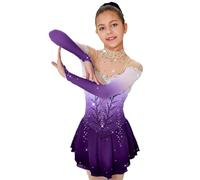 Nnnydjy Vestito da Performance di Pattinaggio Artistico per Ragazze alla Moda Gonna da Pattinaggio su Ghiaccio A Maniche Lunghe Costume da Competizione Pattinaggio di Colore Sfumato,B,XXL