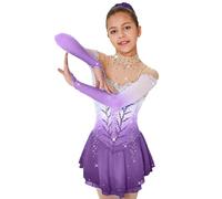 Nnnydjy Vestito da Performance di Pattinaggio Artistico per Ragazze alla Moda Gonna da Pattinaggio su Ghiaccio A Maniche Lunghe Costume da Competizione Pattinaggio di Colore Sfumato,E,XXXL