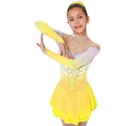Nnnydjy Vestito da Performance di Pattinaggio Artistico per Ragazze alla Moda Gonna da Pattinaggio su Ghiaccio A Maniche Lunghe Costume da Competizione Pattinaggio di Colore Sfumato,C,XL