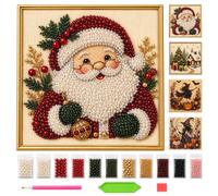 nnOuOnn Kit fai da te per pittura 3D con perline, con cornice, Babbo Natale, 20 x 20 cm, rotondo, decorazione da parete, regalo di Natale per adulti e amanti del mestiere, Babbo Natale