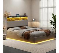 NNXHWY Letto 160x200, letto matrimoniale imbottito, letto contenitore, letti imbottito con LED e USB porta, letti matrimoniali con testiera contenitore e rete a doghe (Bianco, 160x200cm)