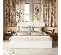 NNXHWY Letto matrimoniale contenitore, letto contenitore 160x200 con ricarica USB, lettos imbottito con accumulo idraulico, la testiera è regolabile in altezza, Bianco (teddy-velluto,160x200cm)