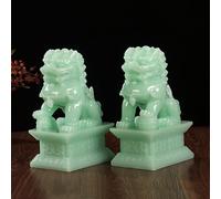 NNYCC Accessori decorativi per la casa Confezione da 2 statue di leoni di giada Feng Shui Ricchezza Prosperità Fortuna Figurine portafortuna per la scrivania dell'ufficio di casa,Verde,S
