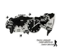 NNYCC Grande Mappa del Mondo Orologio da Parete, Moderno Acrilico Appeso Orologio Silenzioso Arte Decorazione Della Parete per Soggiorno Camera da Letto Ufficio Domestico,Nero,S