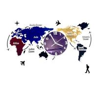 NNYCC Grande Mappa del Mondo Orologio da Parete, Moderno Acrilico Appeso Orologio Silenzioso Arte Decorazione Della Parete per Soggiorno Camera da Letto Ufficio Domestico,Multi colored,L