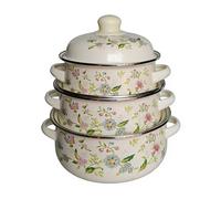 NNYCC Teglia Smaltata Pentole smaltate Set di pentole da Campeggio smaltate con Coperchio Resistenti al Calore per fuochi all'aperto per Escursioni all'aperto Uso Domestico Cucina,3 Piece Set D