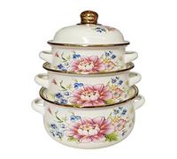 NNYCC Teglia Smaltata Pentole smaltate Set di pentole da Campeggio smaltate con Coperchio Resistenti al Calore per fuochi all'aperto per Escursioni all'aperto Uso Domestico Cucina,3 Piece Set A