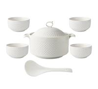 NNYCC Zuppiera con Ciotole, Ciotola Zuppa in Porcellana con Coperchio e Mestolo Set di Stoviglie Bianche per la Cucina di Casa Ristorante,1.8l+4