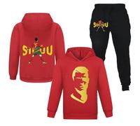 NO.7 Calcio Formazione Casual Felpe con cappuccio e Pantaloni 2 Pz Set NO.7 Calcio Kit Bambini Tute Set, Rosso, 7-8 Years