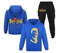 NO.7 Calcio Formazione Casual Felpe con cappuccio e Pantaloni 2 Pz Set NO.7 Calcio Kit Bambini Tute Set, Blu, 9-10 Years