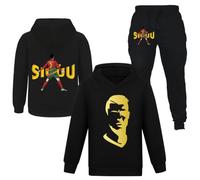 NO.7 Completo da Calcio per Bambini, Set di Felpe Casual e Pantaloni 2 Pezzi, Set di Tute da Calcio per Bambini, Nero , 9-10 Years