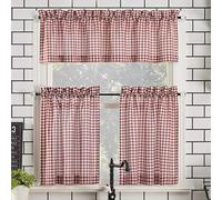 No. 918 Parkham Farmhouse - Set di tende da cucina semi-velate con mantovana e ripiani, 137 x 61 cm, 3 pezzi, rosso/bianco