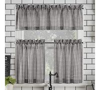No. 918 Parkham, tenda da cucina semitrasparente con tasca per bastone, mantovana e ripiani, 137,2 x 61 cm, 3 pezzi, nero/bianco