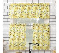 No. 918 Sunbeam Sunflower Print - Set di tende da cucina semi-velate con mantovana e ripiani, 137,2 x 61 cm, 3 pezzi, colore: giallo