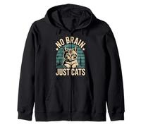 No Brain Just Cats Feline Animals Thinking Pet - Felpa con Cappuccio