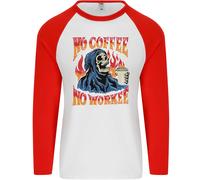 No Caffè No Lavoro Divertente Teschio Grim Reaper Uomo L/S Baseball T-Shirt