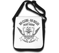 No Clubs No Rules Just Ride Free Biker Skull Graphic Borsa a tracolla bianca