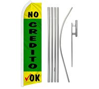 No Credito Ok Verde & Giallo Super Swooper Bandiera & Asta Kit & Terra Punta