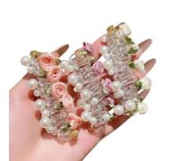 No Damage Soft Elastic Spiral Hair Ties,Elastic Spiral Hair Ties, Pearl Braided Telephone Wire Bands,Scrunchies Beaded Ponytail Holders, for Women Girl (3PCS)