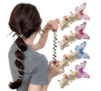 No Damage Soft Elastic Spiral Hair Ties, Subsistenceed 4PCS Spiral Coils, Colorful Telephone Cord Scrunchies for Ponytails (C-4)