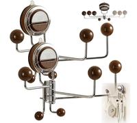 No-Drill Rotating Suction Hooks-Strong Hold, 180°Adjustable Wall Hanger with 5 Stainless Steel Hooks, Tool Free Install,Vacuum Suction Cup Wall Hangers, Reusable Vacuum Walls Caddy for Family (2 PCS)