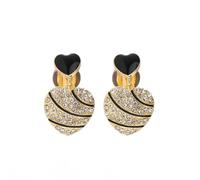 No Forato Clip On Orecchini Per Le Donne Nero Oro Cuore Forma Cubic Zirconia Crystal Clip Orecchini
