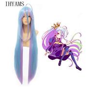 No Game No Life Shiro Natural 100Cm Long Straight 2 Tones Blue Purple Mix Parrucca Sintetica Cosplay Capelli Per Halloween Party
