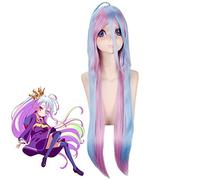 No Game No Life Shiro Natural Cosplay Wig 100cm Long Straight 2 Tones Blue Purple Mix Parrucche sintetiche per capelli per la festa di Halloween
