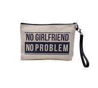 No Girlfriend, No Problem Expression Amour Copine - Astuccio per trucco in tela effetto lino, 23,5 x 15 cm, No Problem, 23.5 x 15 cm, Astuccio per il trucco