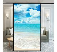 No Glue Decorative Privacy Frosted Window Film Beautiful Beach Pattern Glass Door Window Decals Window Sticker 59x120cm(23"x47.2")