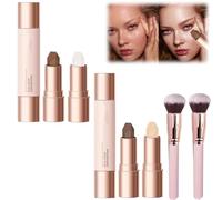 No Limits Cream Bronzer Stick - 2PCS Harmony Bronzer Stick 2 in 1 Cream Bronzer and Highlighter Stick Long Lasting Waterproof Face Brighten, Creamy Sculpting Bronzer Stick with brush (01+02)